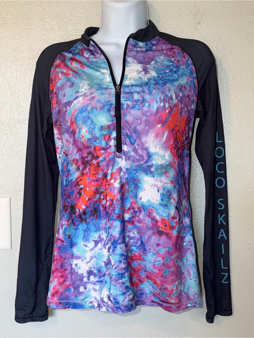 Loco Skailz womens Rash Guard 1/2 zip Pullover Top SPF Savage Mesh Sz S